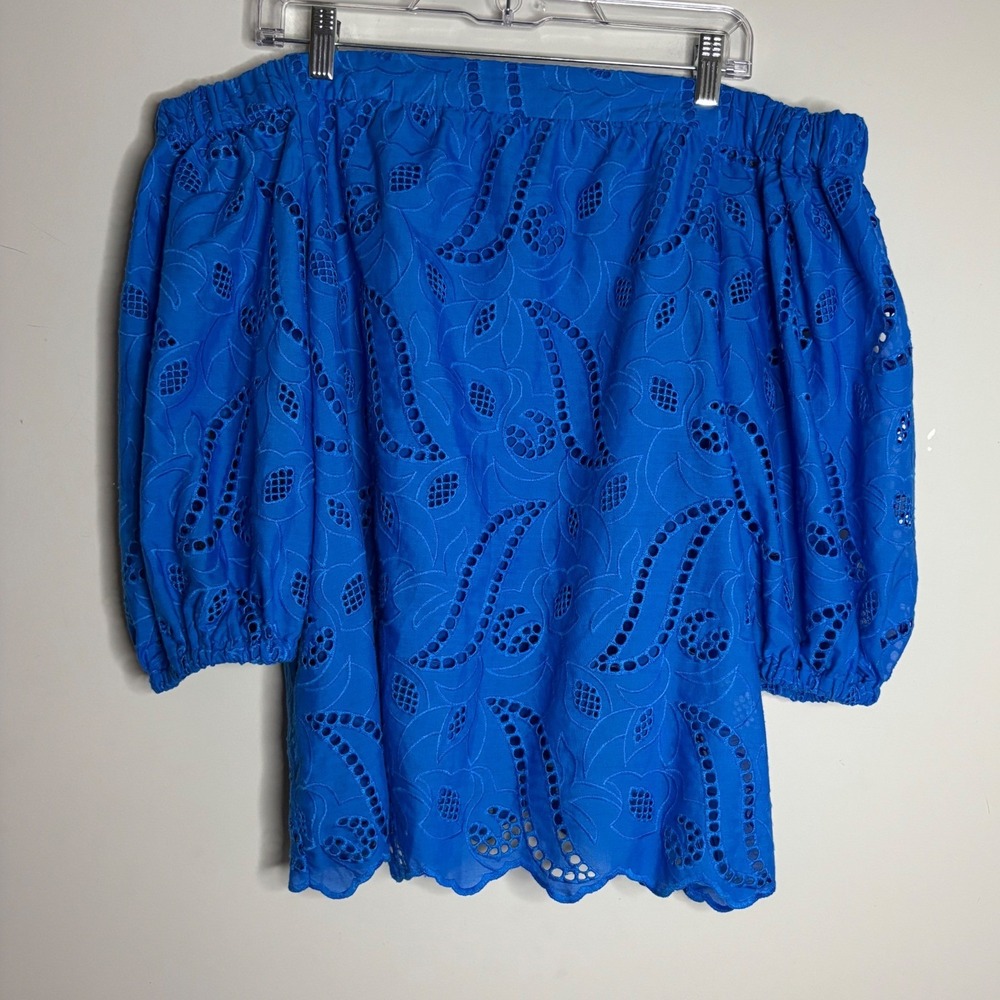 Preston & York Blue Eyelet Off Shoulder Blouse Women Large